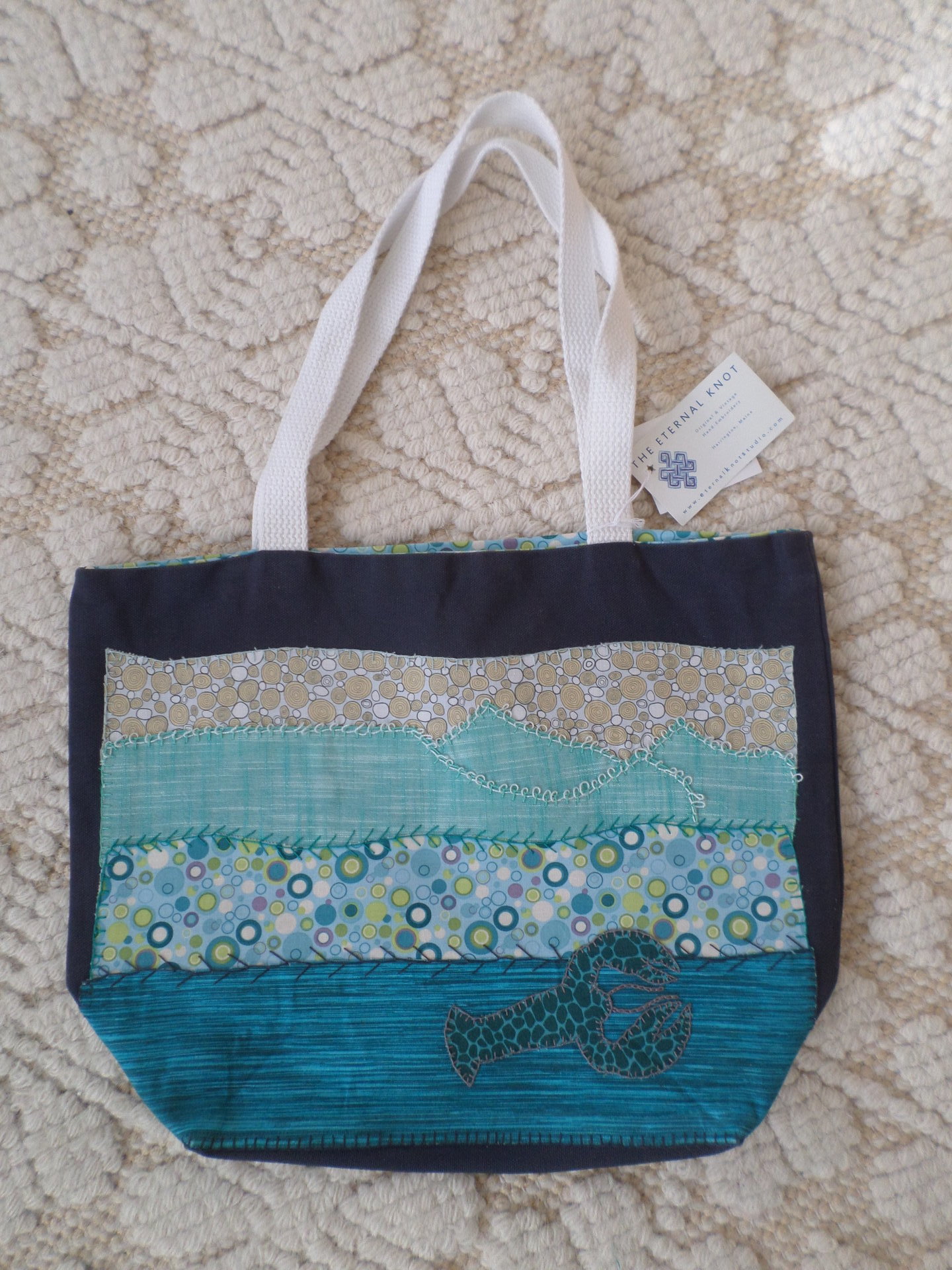 Ocean Landscape Hand Embroidered Tote Bag, SMALL 