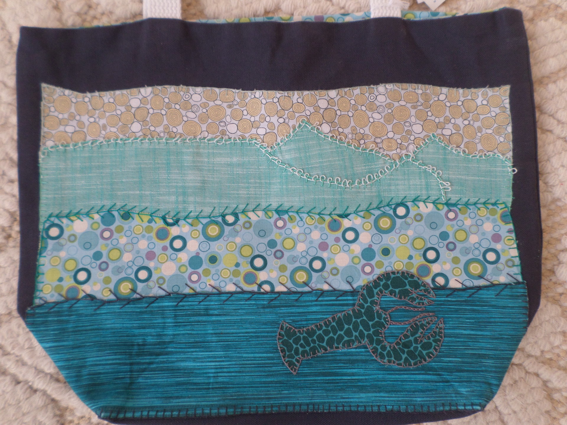 Ocean Landscape Hand Embroidered Tote Bag, SMALL 