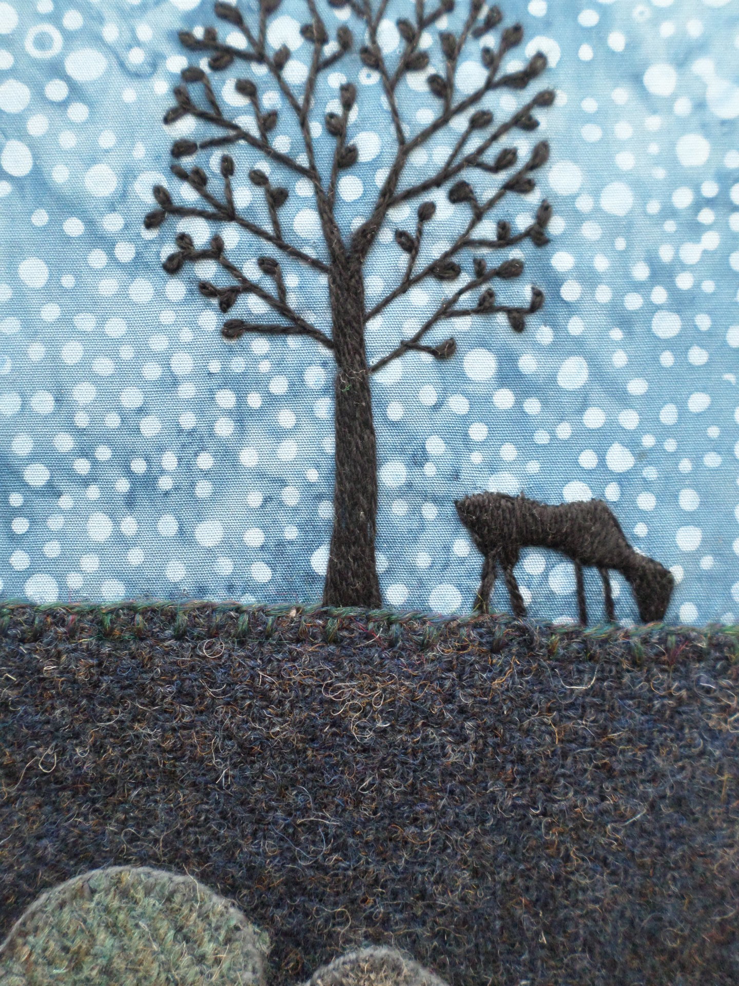 Downeast Night 6" x 8" Hand-Embroidered Crewel Wall Art
