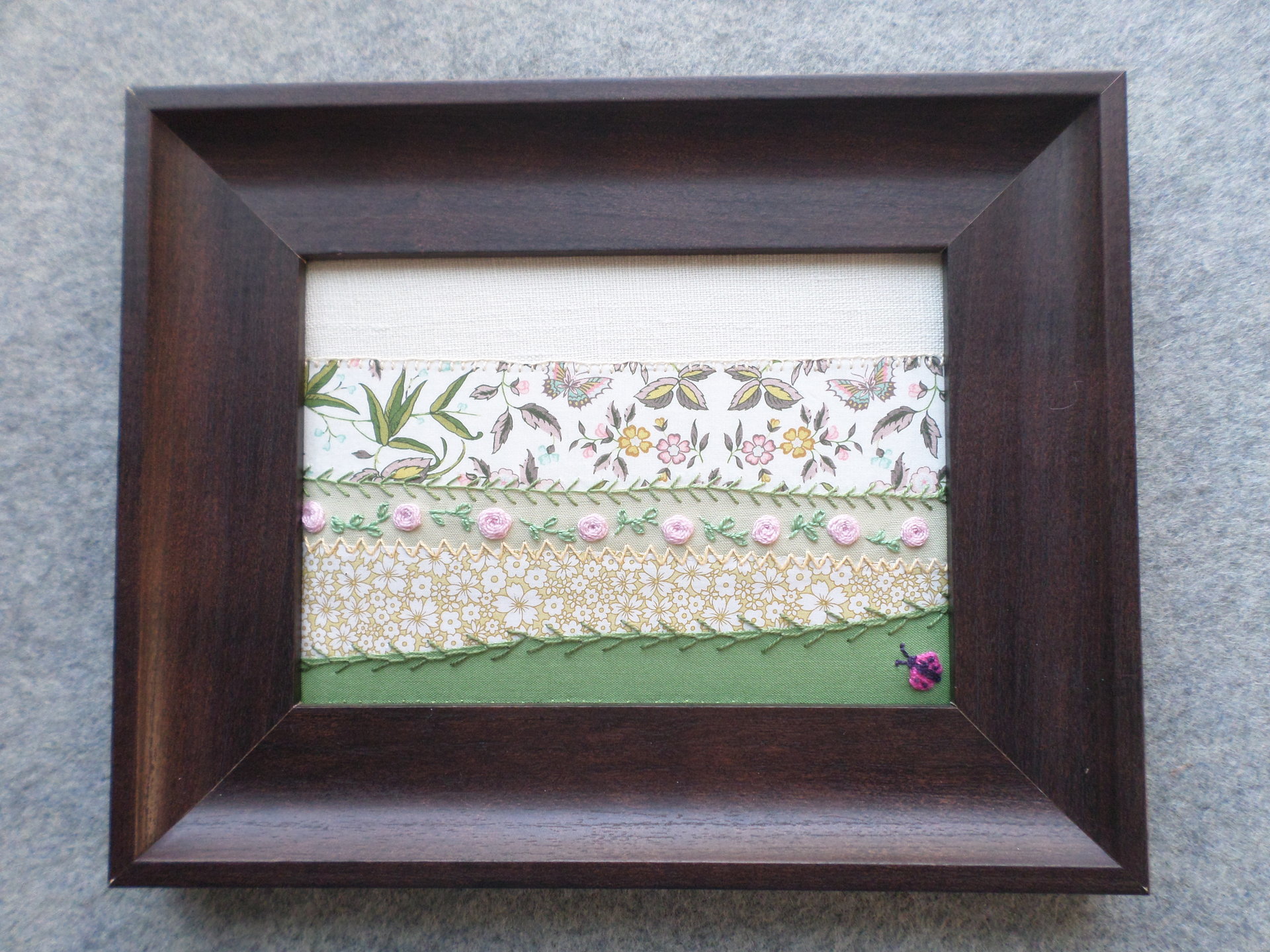 8" x 10" Pink Roses Maine Hand Embroidered Landscape 