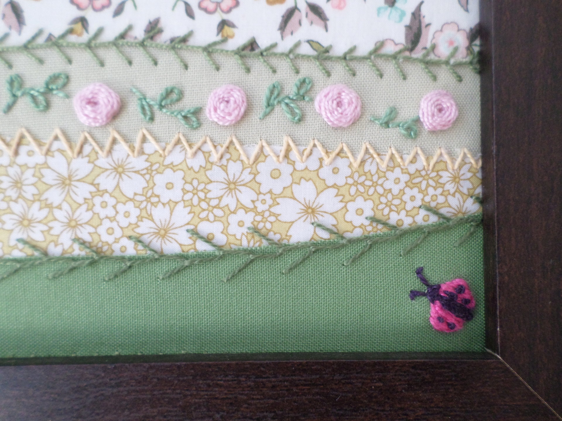 8" x 10" Pink Roses Maine Hand Embroidered Landscape 