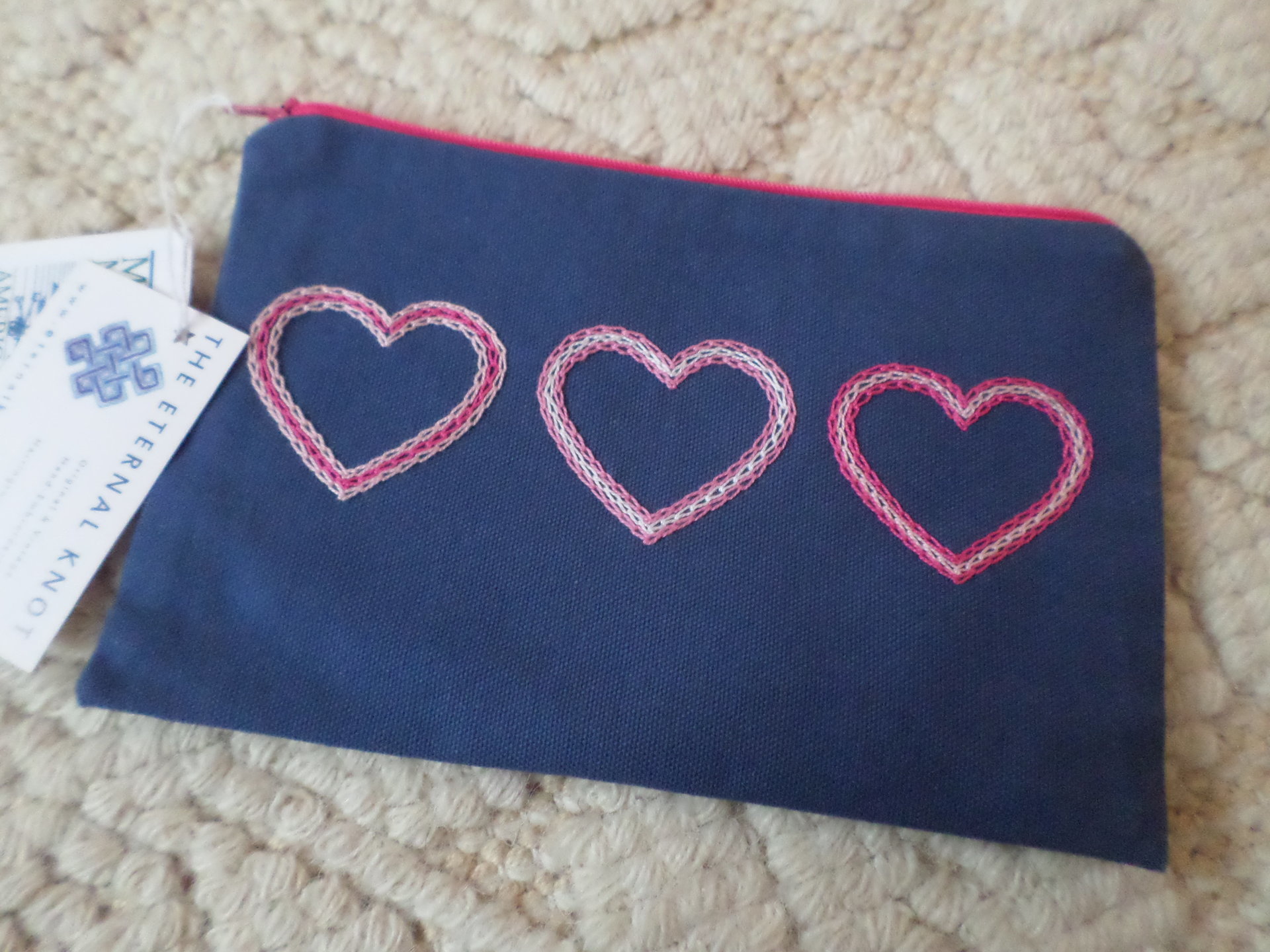 Valentine Hearts Zipper Bag, Hand Embroidered Clutch 