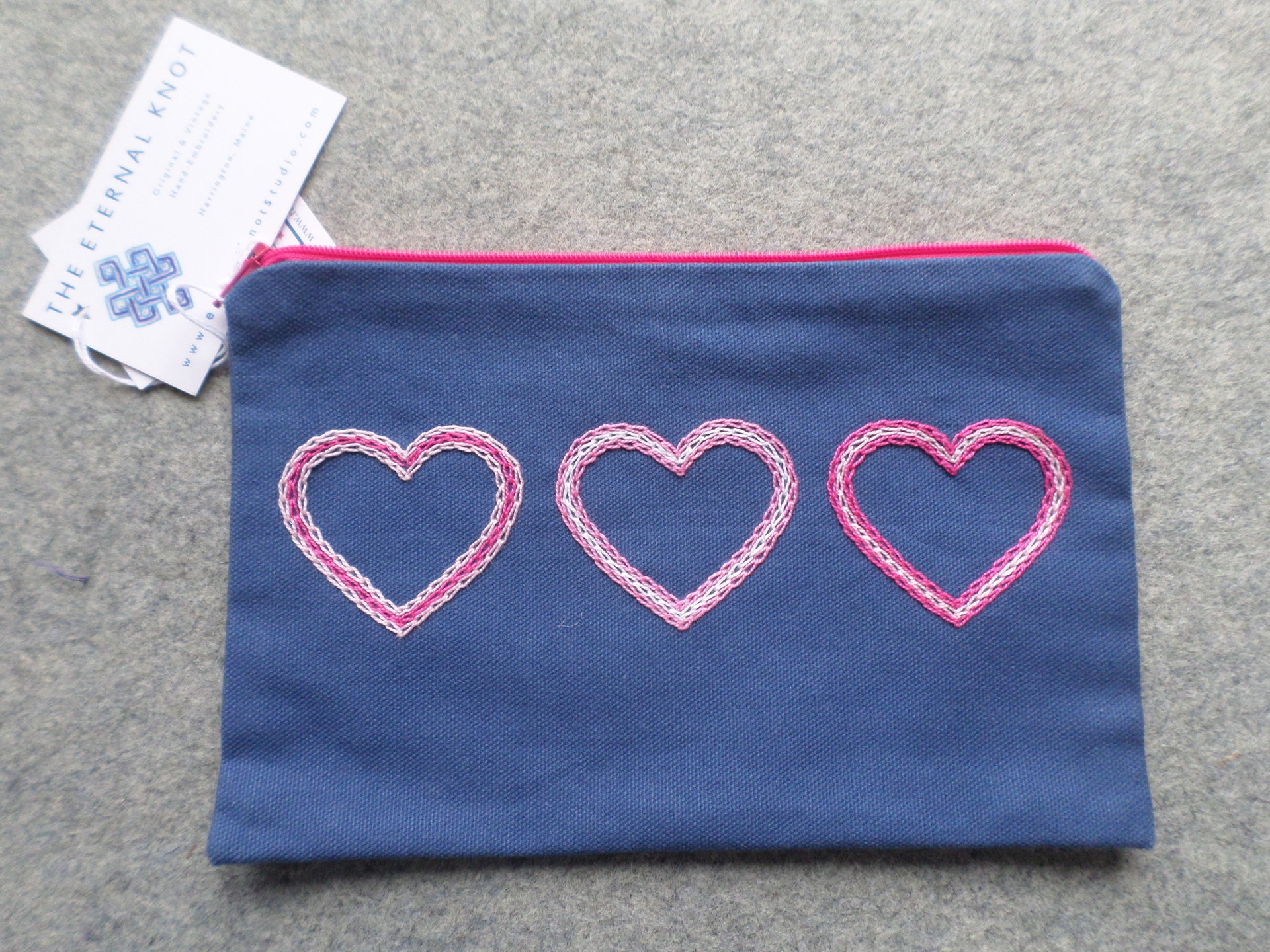 Valentine Hearts Zipper Bag, Hand Embroidered Clutch 