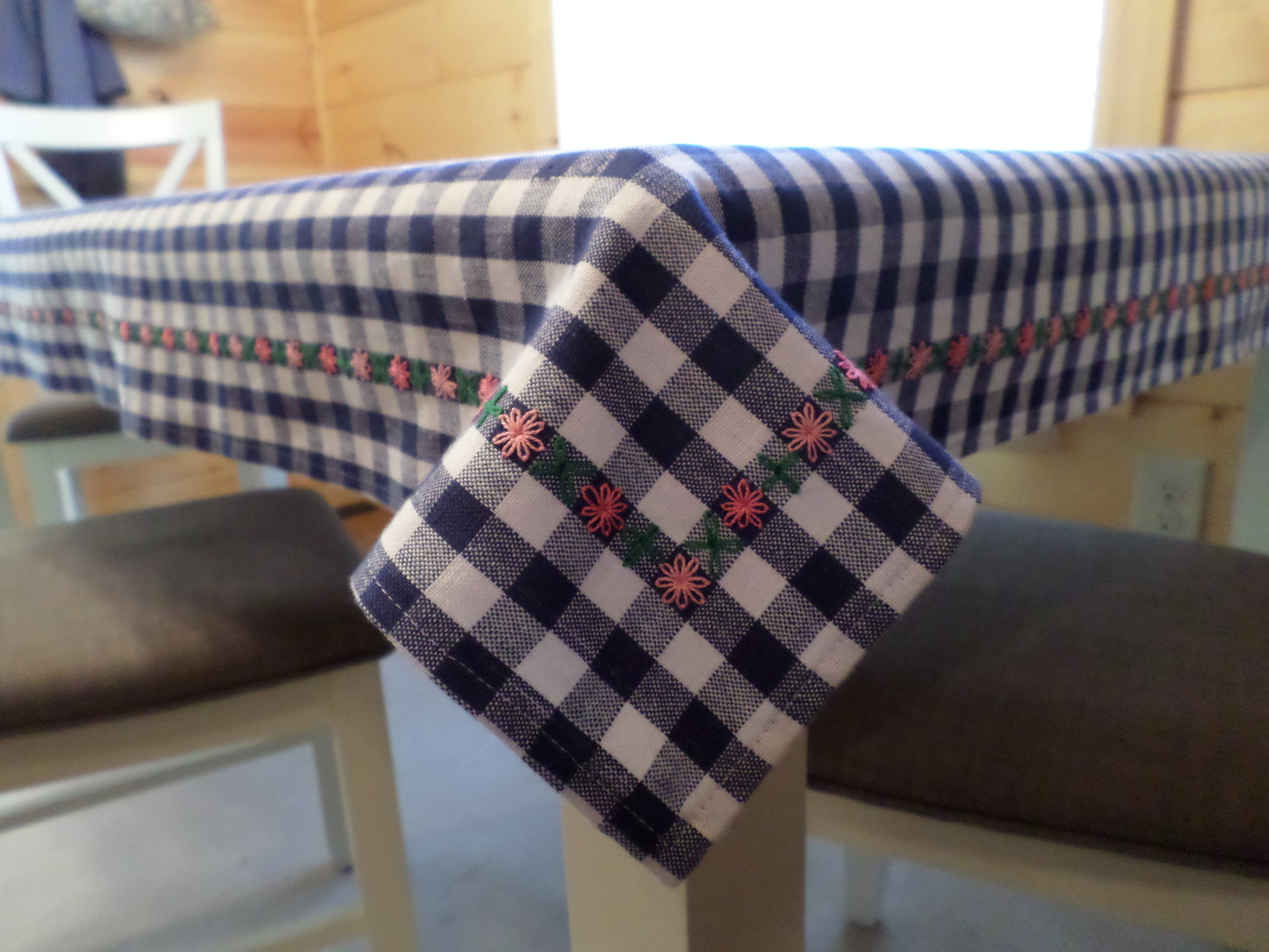 Hand Embroidered Gingham Tablecloth