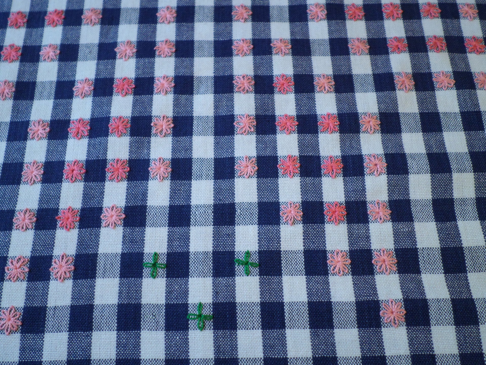 Hand Embroidered Gingham Tablecloth