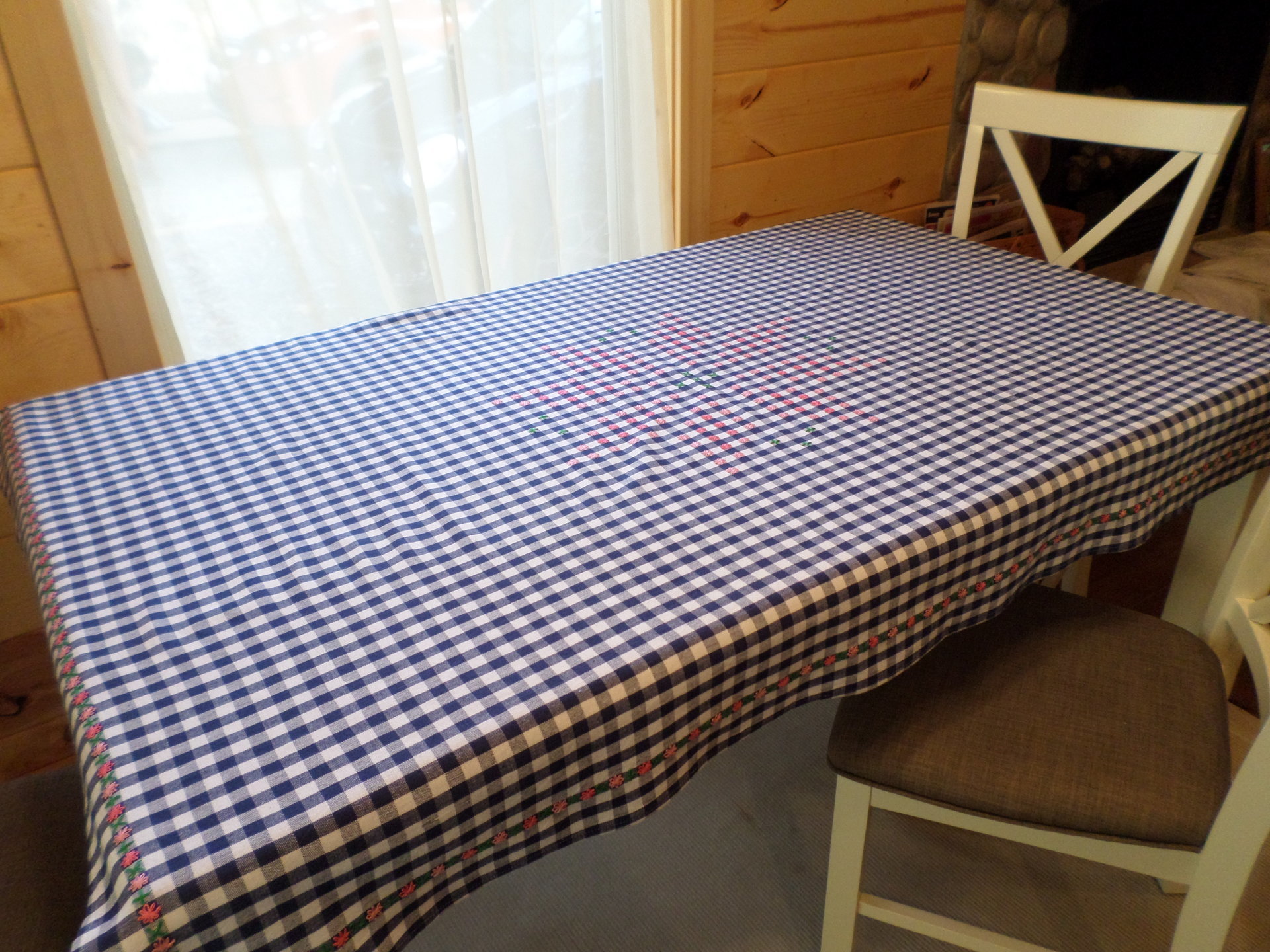 Hand Embroidered Gingham Tablecloth