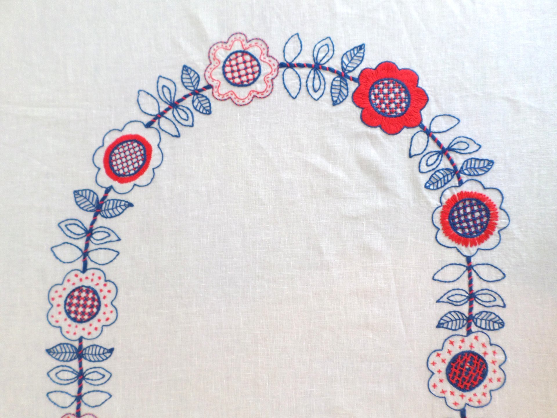 Hand Embroidered Scandinavian Floral Linen Tablecloth