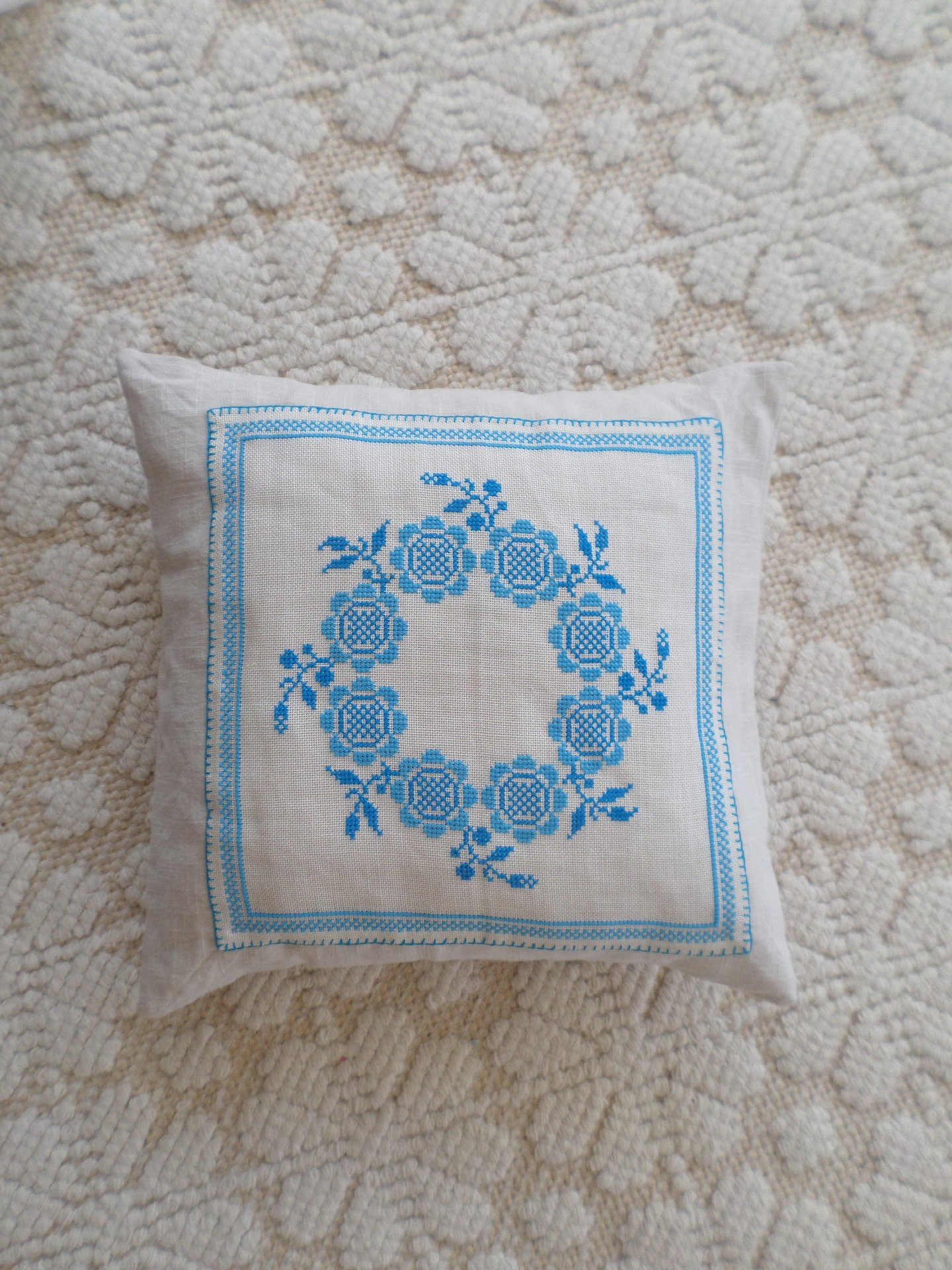 Vintage Swedish Cross-Stitch, Upcycled Linen Cushion