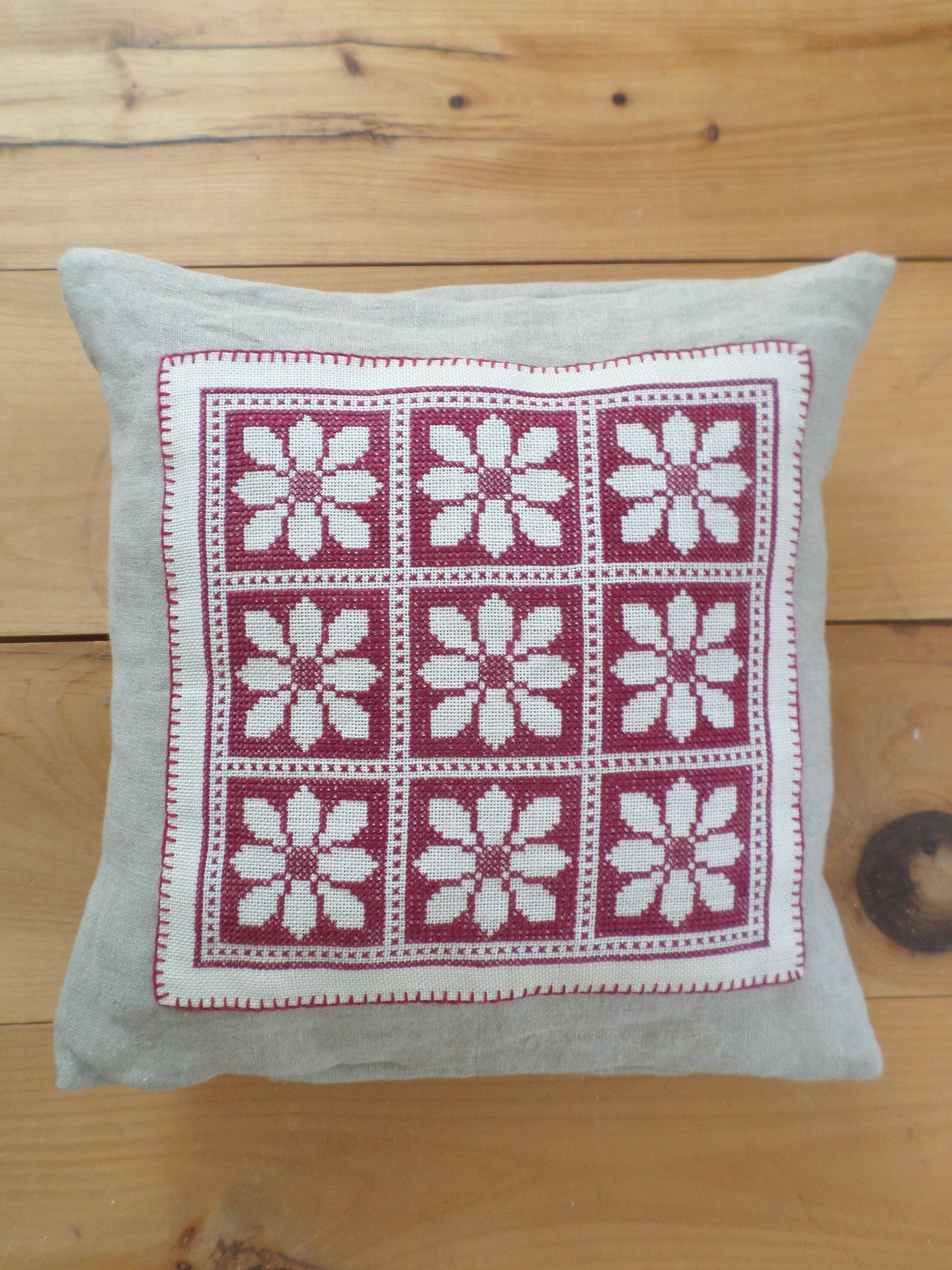 Vintage Swedish Cross-Stitch, Upcycled Linen Cushion