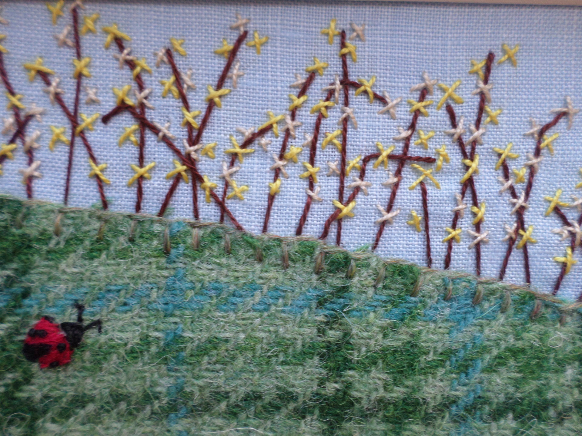 Forsythia Downeast Spring 5" x 7" Hand Embroidered Crewel Wall Art