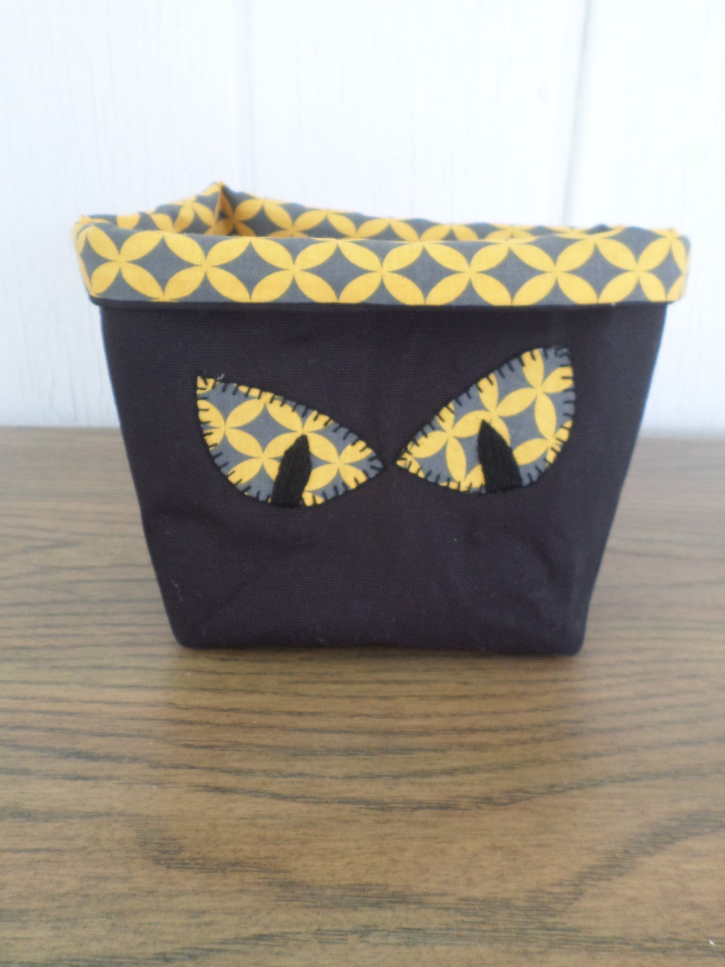 Cat's Eyes Hand Embroidered Canvas Fabric Basket