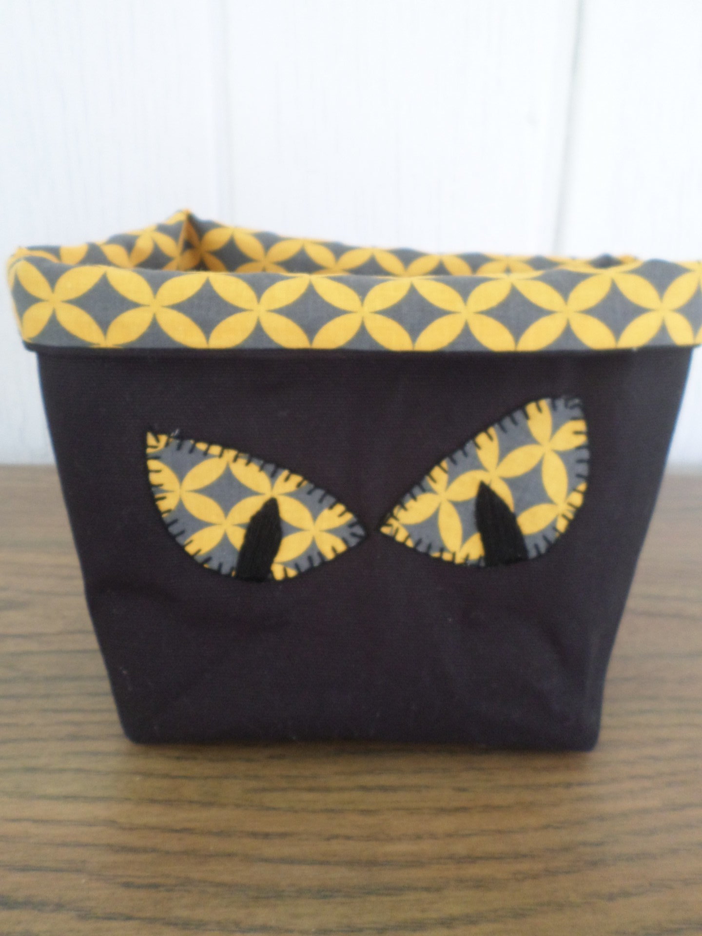 Cat's Eyes Hand Embroidered Canvas Fabric Basket