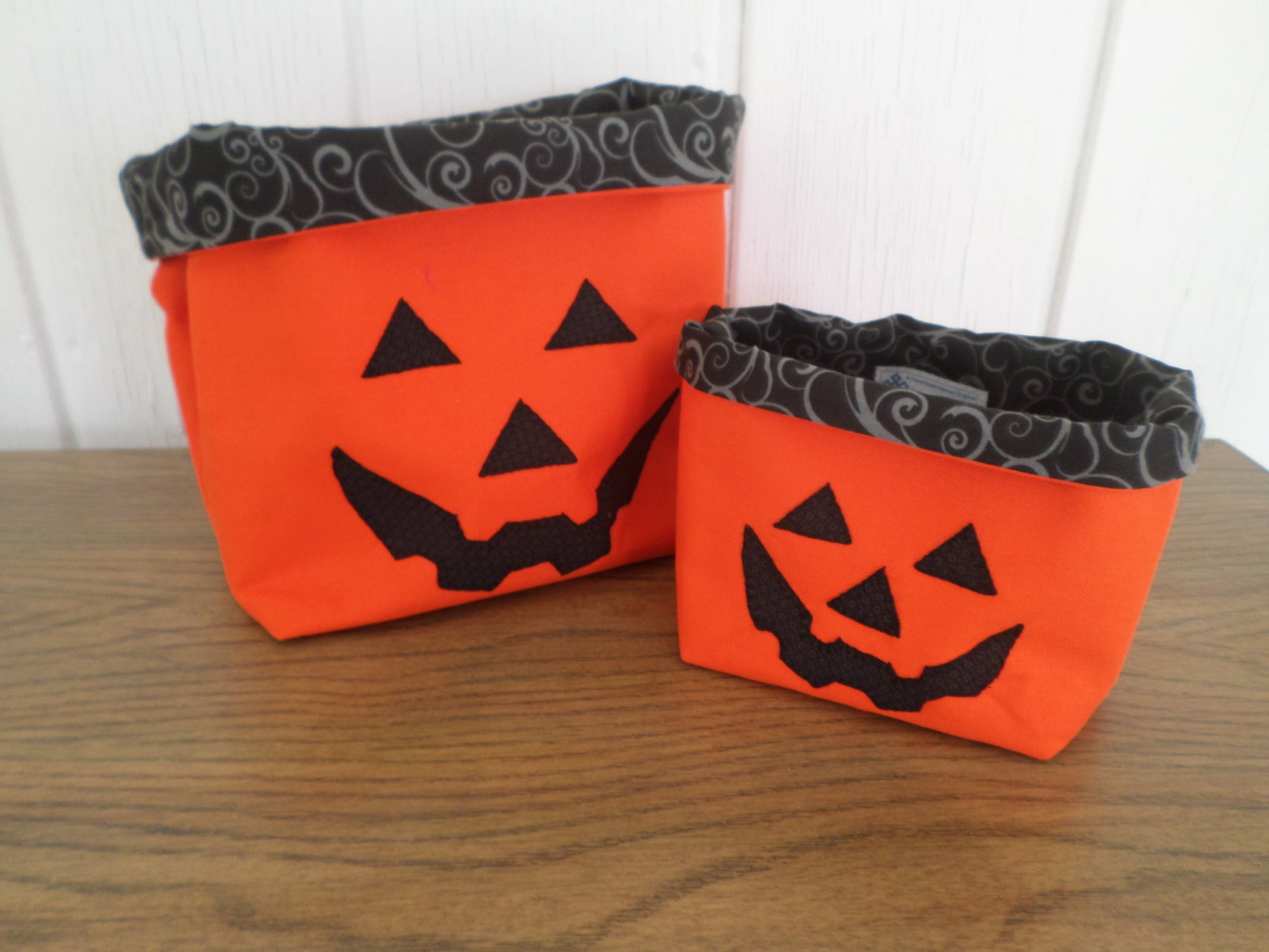 Jack O' Lantern Hand Embroidered Canvas Fabric Basket