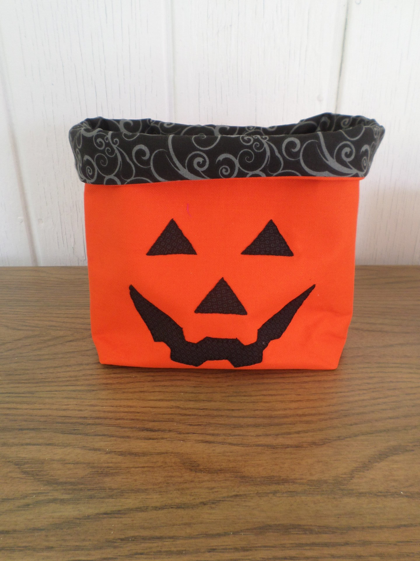 Jack O' Lantern Hand Embroidered Canvas Fabric Basket