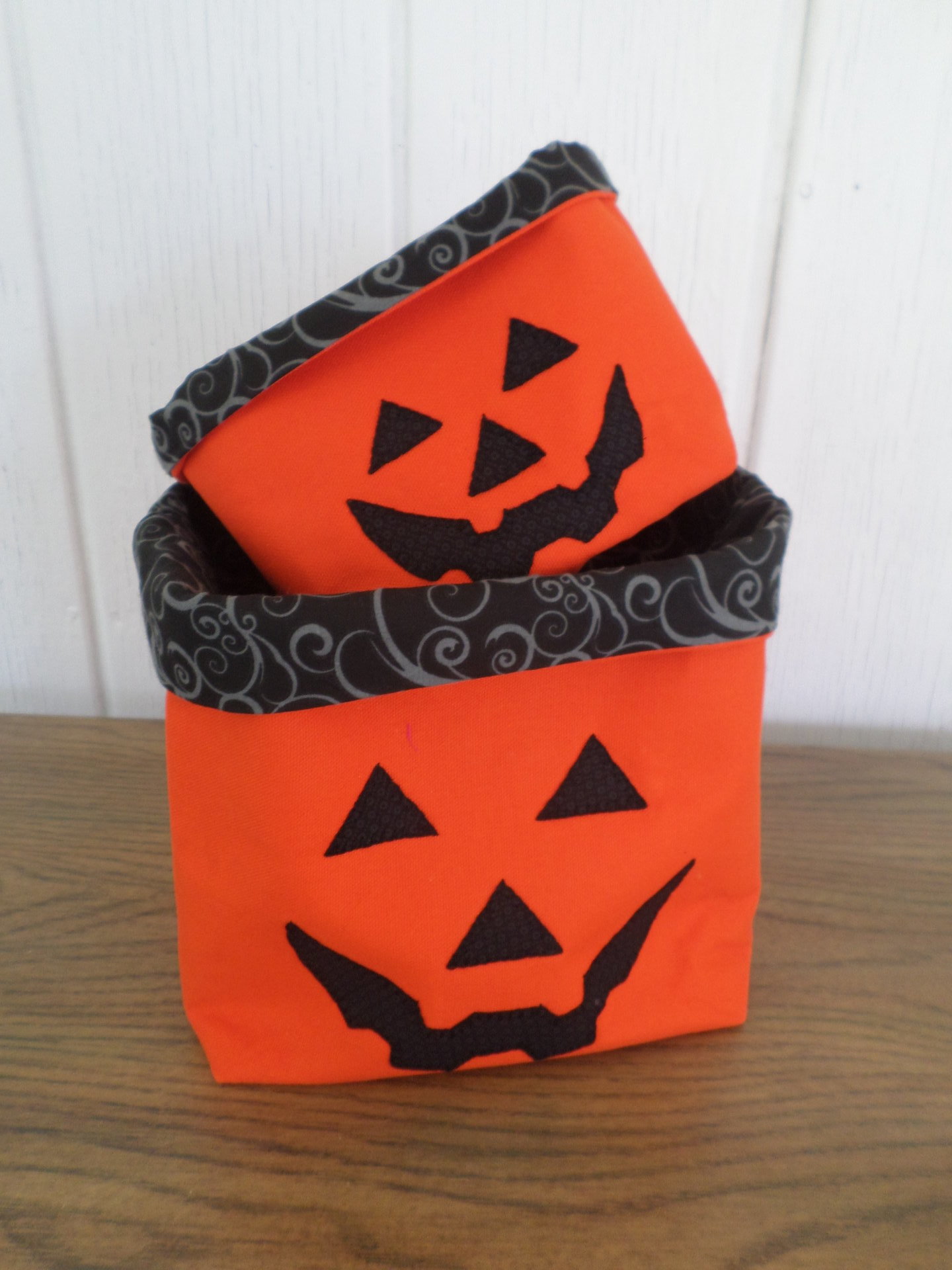 Jack O' Lantern Hand Embroidered Canvas Fabric Basket