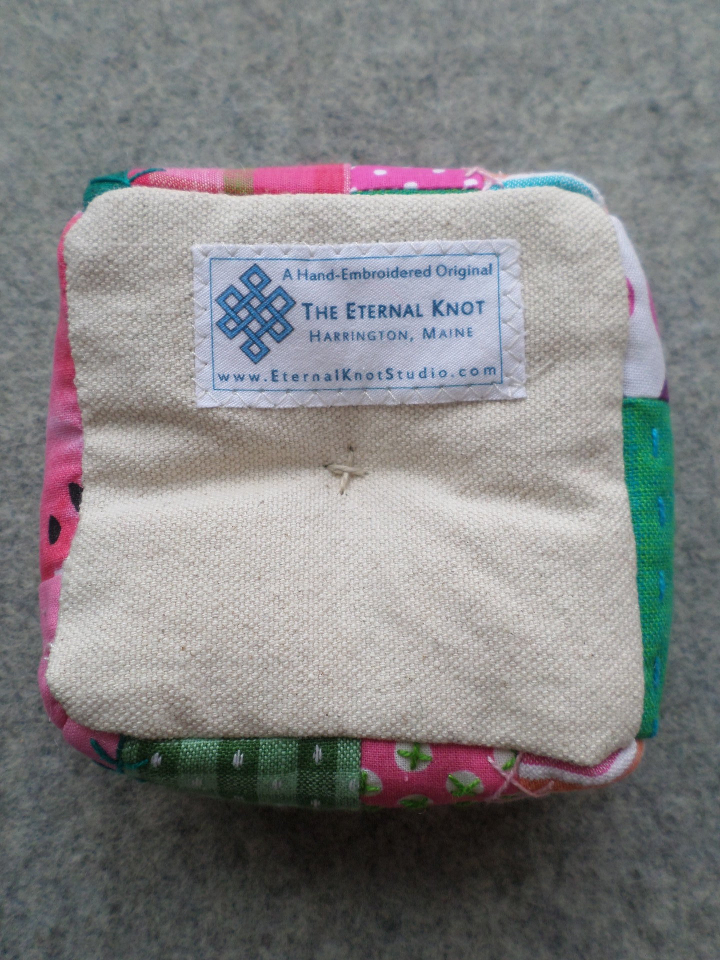 Patchwork Pincushion, Hand Embroidered Crazy Quilt Design in Pinks and Greens