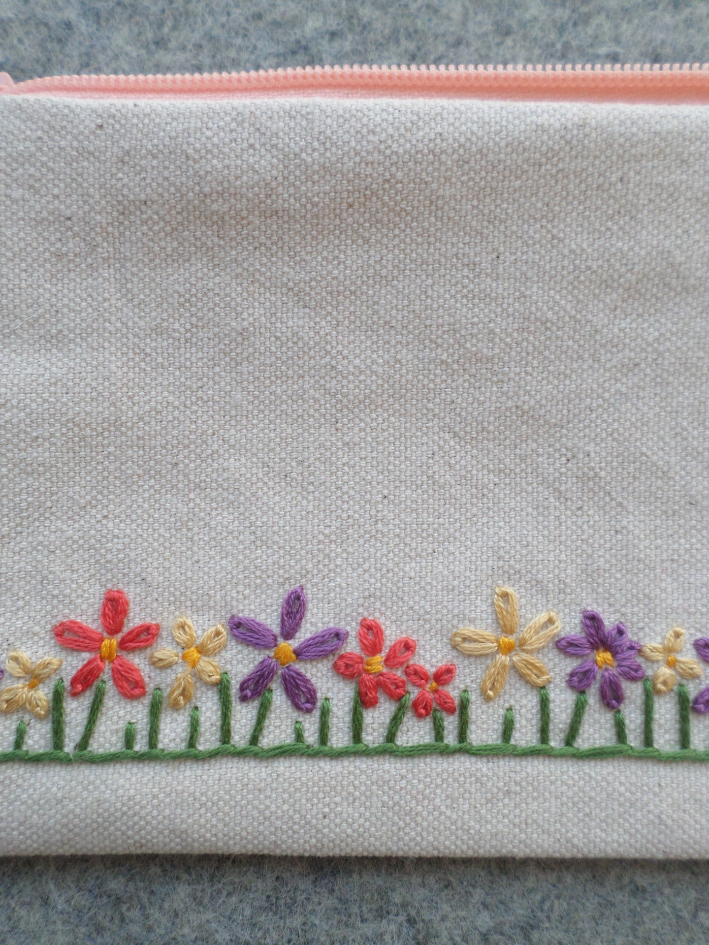 Wildflowers Zip Bag, Hand Embroidered Coin Purse with Floral Design