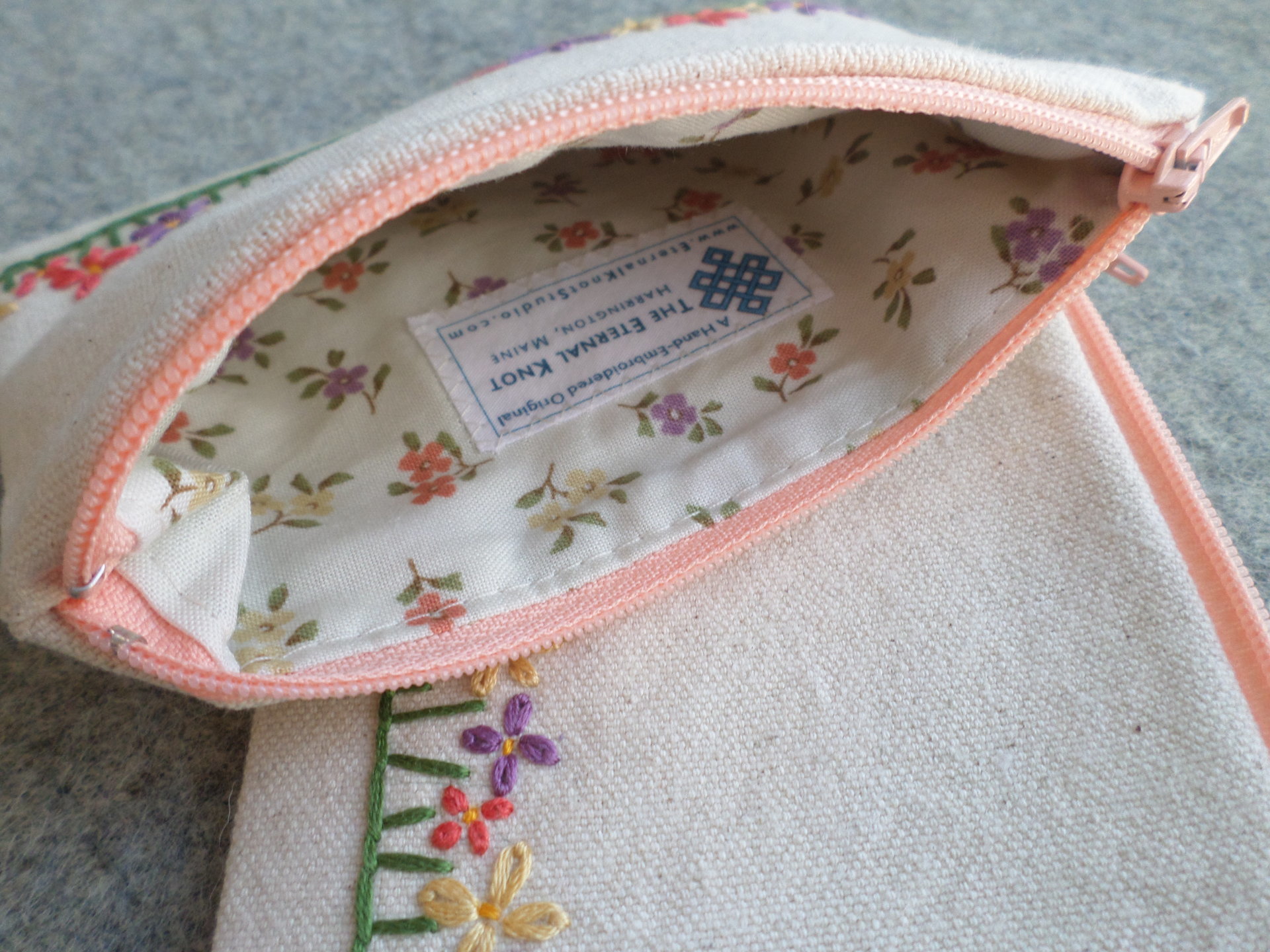 Wildflowers Zip Bag, Hand Embroidered Coin Purse with Floral Design