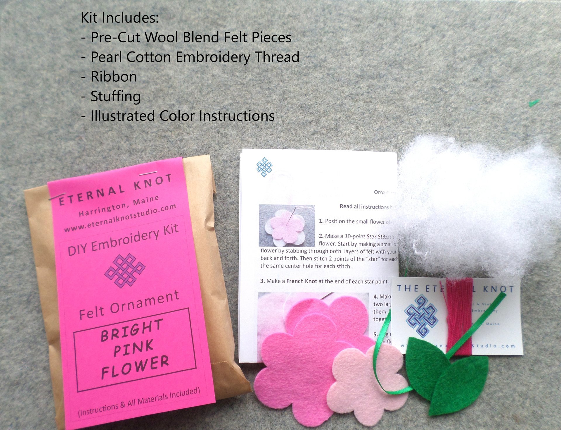 Pink Cherry Blossom Flower Felt Holiday Ornament DIY Kit 