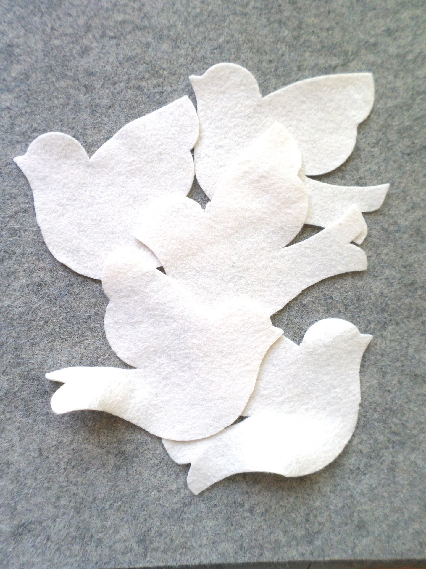 Cut Felt Bird Shapes, 12 White Dove Pieces