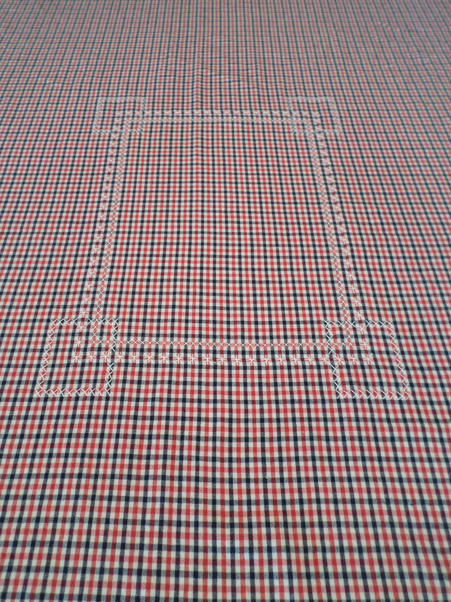 Hand Embroidered Gingham Tablecloth, Cross Stitch Chicken Scratch