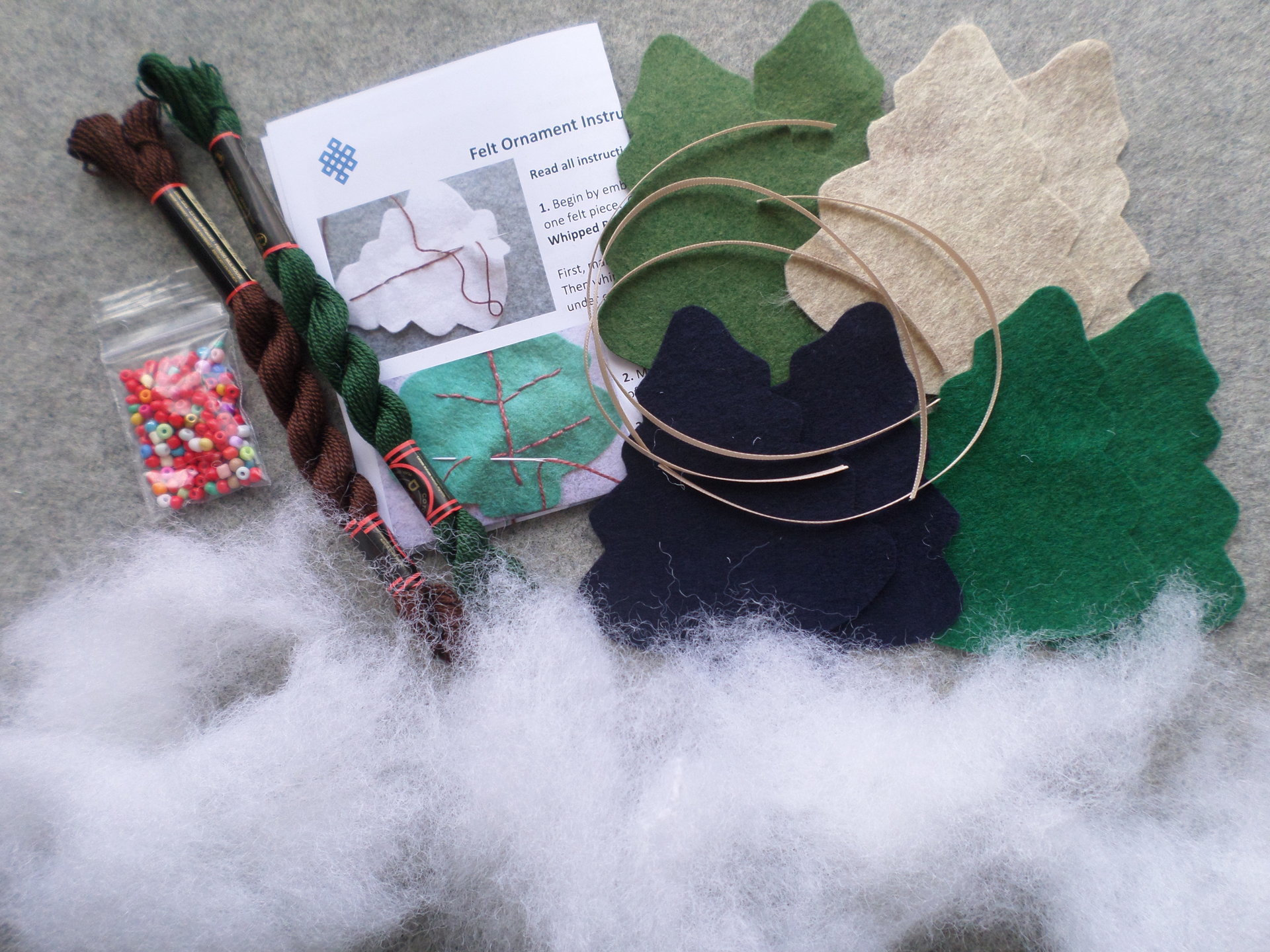 Set of 4 Tree Felt Ornaments DIY Kit 