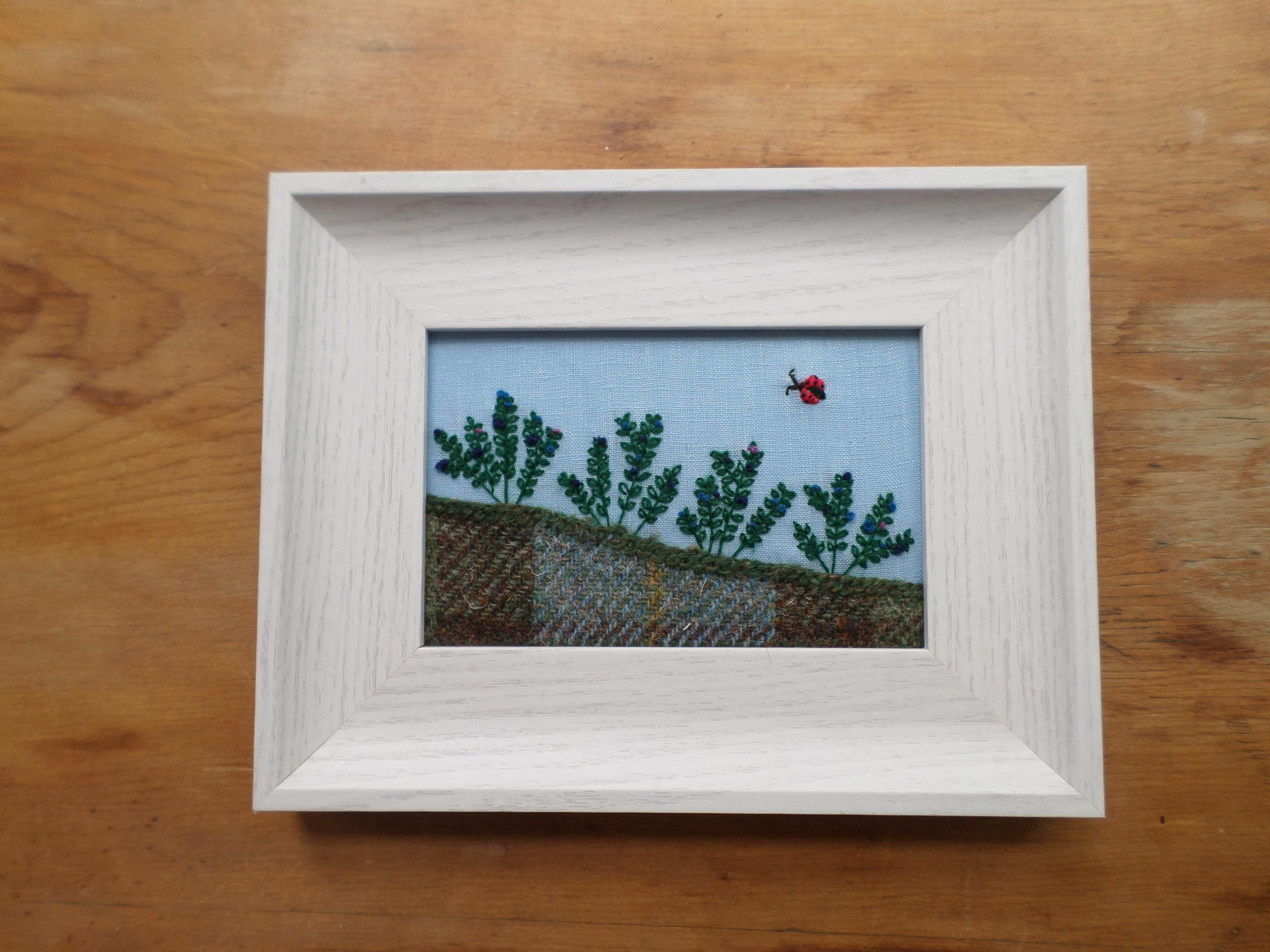 Wild Maine Blueberry Barren Hand-Embroidered Crewel Wall Art