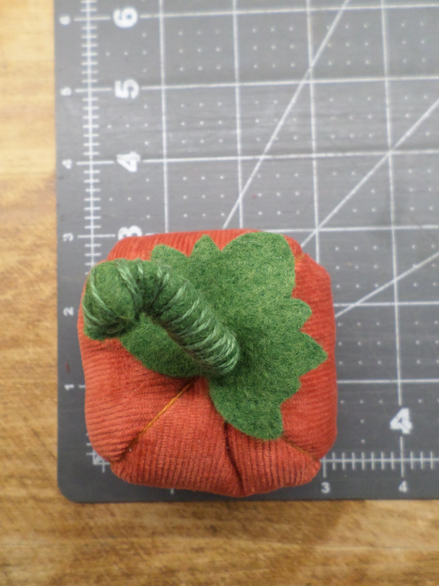 Orange Corduroy Pumpkin Pincushion