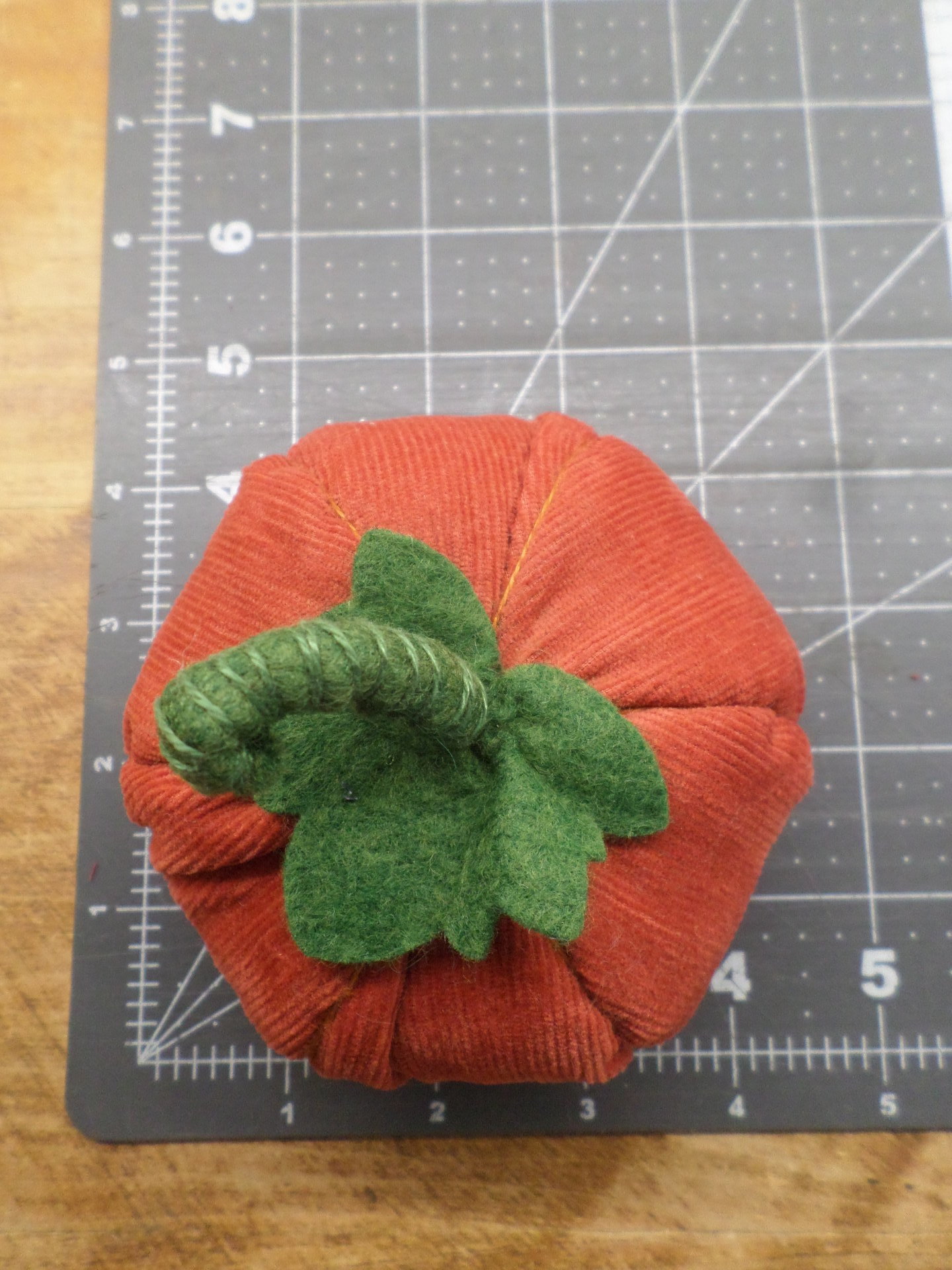 Orange Corduroy Pumpkin Pincushion