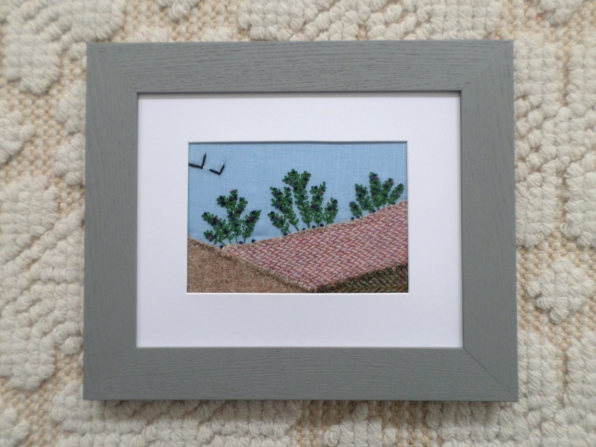 Wild Maine Blueberry Barren Hand-Embroidered Crewel Wall Art