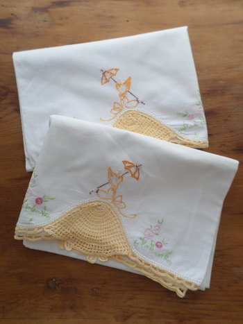 Hand Embroidered Vintage Cotton Pillow Cases