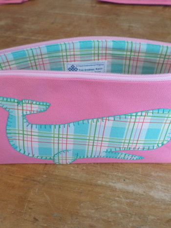 Pink Whale Hand Embroidered Large Zipper Clutch Bag