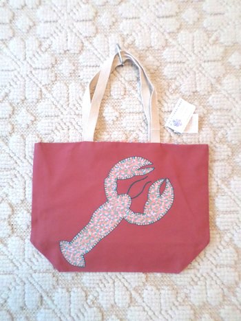 Maine Lobster Hand Embroidered Canvas Tote Bag - MEDIUM