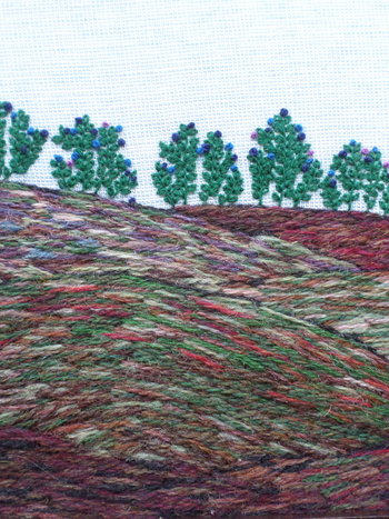 11" x 13" Wild Maine Blueberry Barren Hand-Embroidered Crewel Wall Art