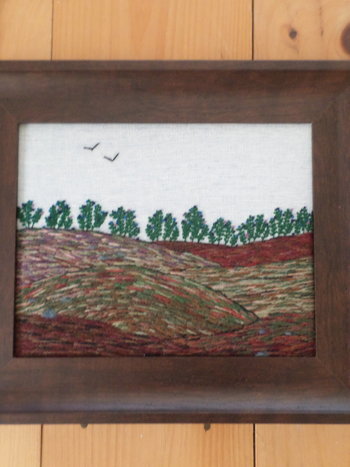 11" x 13" Wild Maine Blueberry Barren Hand-Embroidered Crewel Wall Art
