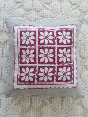 Vintage Swedish Cross-Stitch, Upcycled Linen Cushion