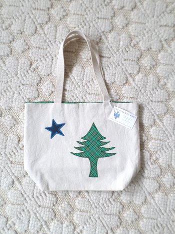 Original Maine Flag Hand Embroidered Tote Bag, SMALL