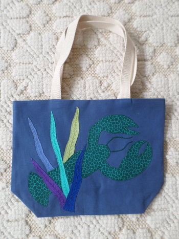 Maine Lobster & Seaweed Hand Embroidered Canvas Tote Bag - SMALL