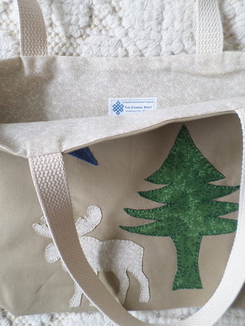 Maine Pine Tree & Moose Hand Embroidered Tote Bag, SMALL