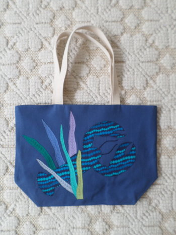 Maine Lobster & Seaweed Hand Embroidered Canvas Tote Bag - MEDIUM