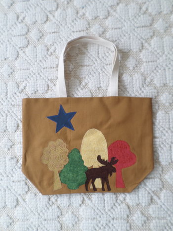 Maine Autumn Moose Hand Embroidered Canvas Tote Bag - MEDIUM