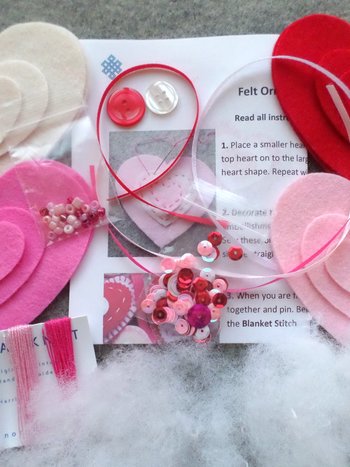 Set of 4 Valentine Hearts Felt Ornaments DIY Sewing Activity Kit 