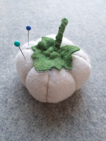 Gourd Felt Pincushion, White Pumpkin 