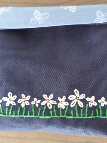 Daisies Hand Embroidered Canvas Fabric Basket