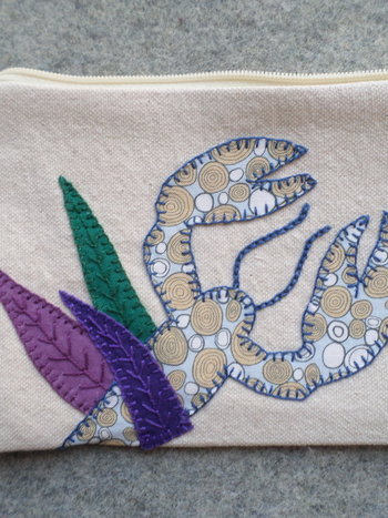Maine Lobster Zip Bag, Hand Embroidered Coin Purse