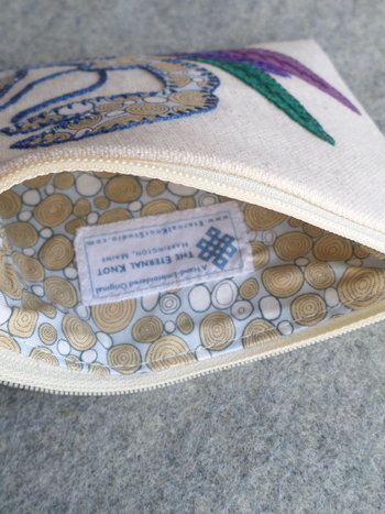 Maine Lobster Zip Bag, Hand Embroidered Coin Purse
