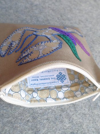 Maine Lobster Zip Bag, Hand Embroidered Coin Purse