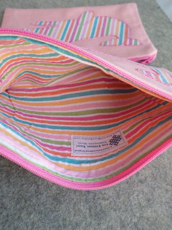 Rainbow Whale Clutch Bag, Hand Embroidered Pink Zipper Wallet, Pencil Case, Zip Pouch