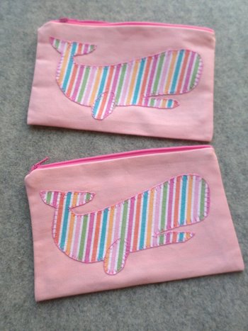 Rainbow Whale Clutch Bag, Hand Embroidered Pink Zipper Wallet, Pencil Case, Zip Pouch