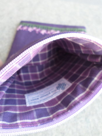 Violets Zip Bag, Hand Embroidered Coin Purse with Purple Flower Design